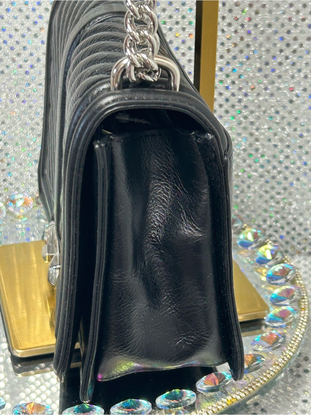 Rebecca Minkoff Black Quilted Chain Shoulder Bag Approx.. 10 x 6.5 x 3 NWT - Picture 4 of 17